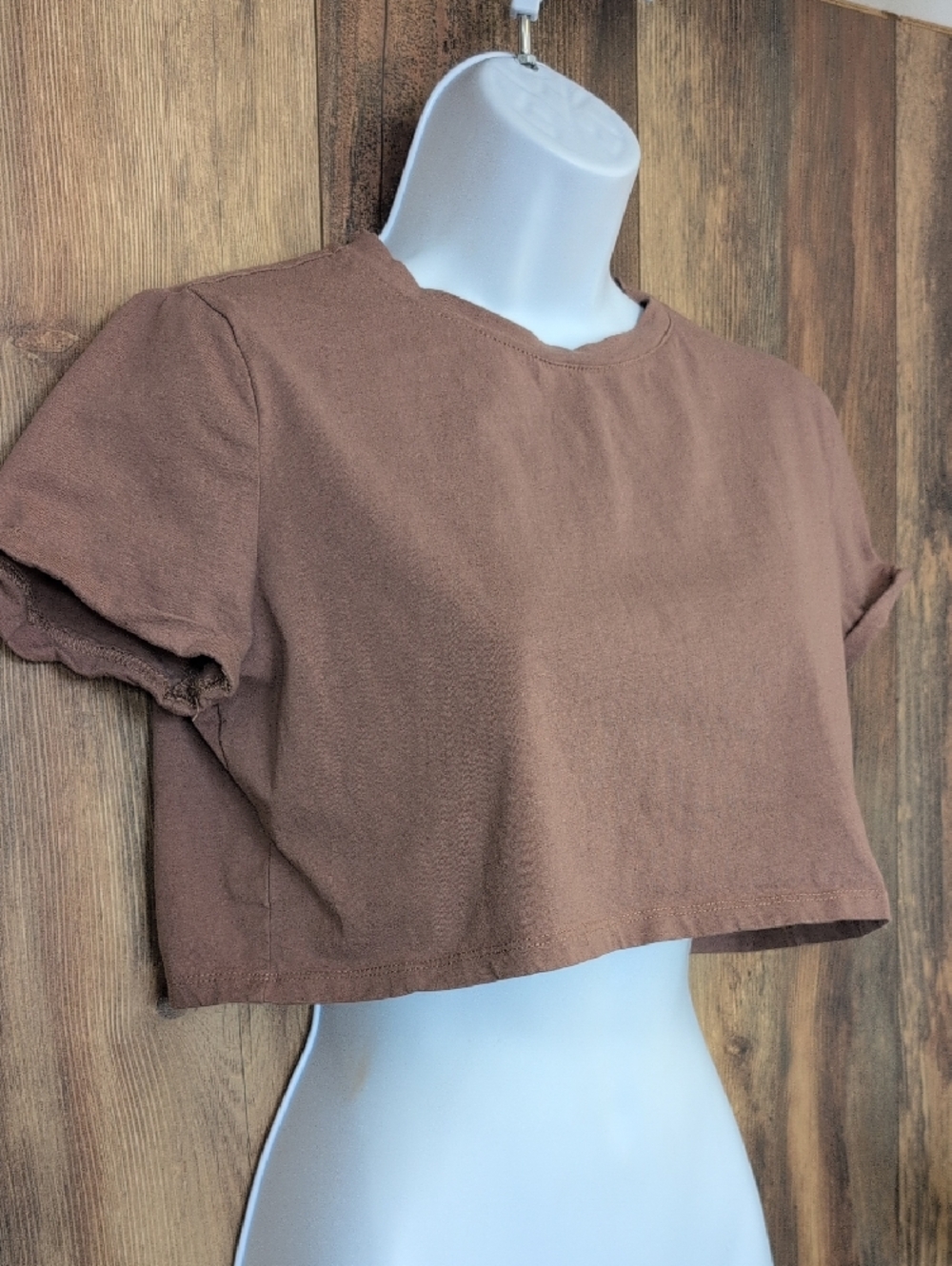 SHEIN Brown Cropped Short Sleeve Tee L            F259